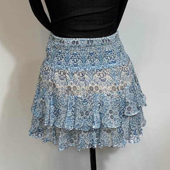 Twelfthstreet by Cynthia Vincent For Intermix Blue Floral Silk Skirt Size P - Picture 12 of 16